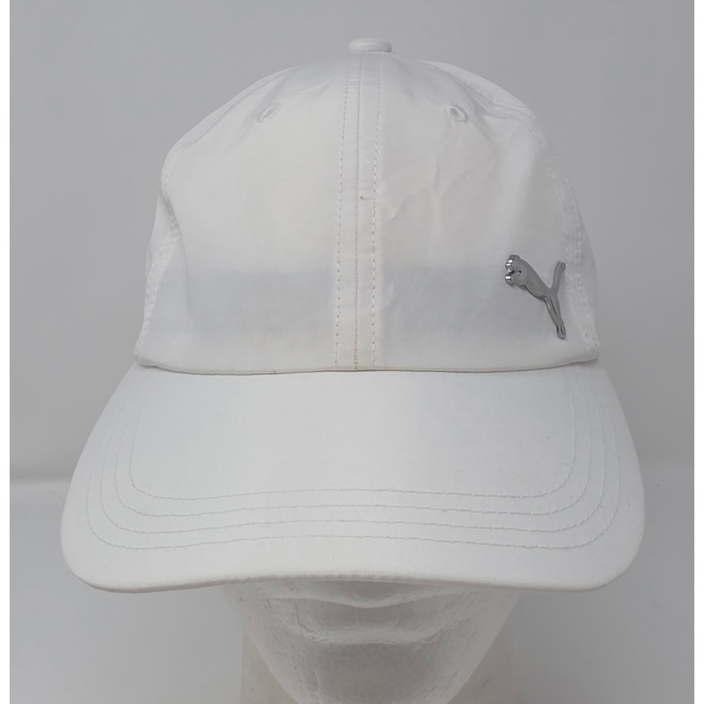 Puma Running Cap III Strapback OSFA White Performance Hat Polished Silver Logo